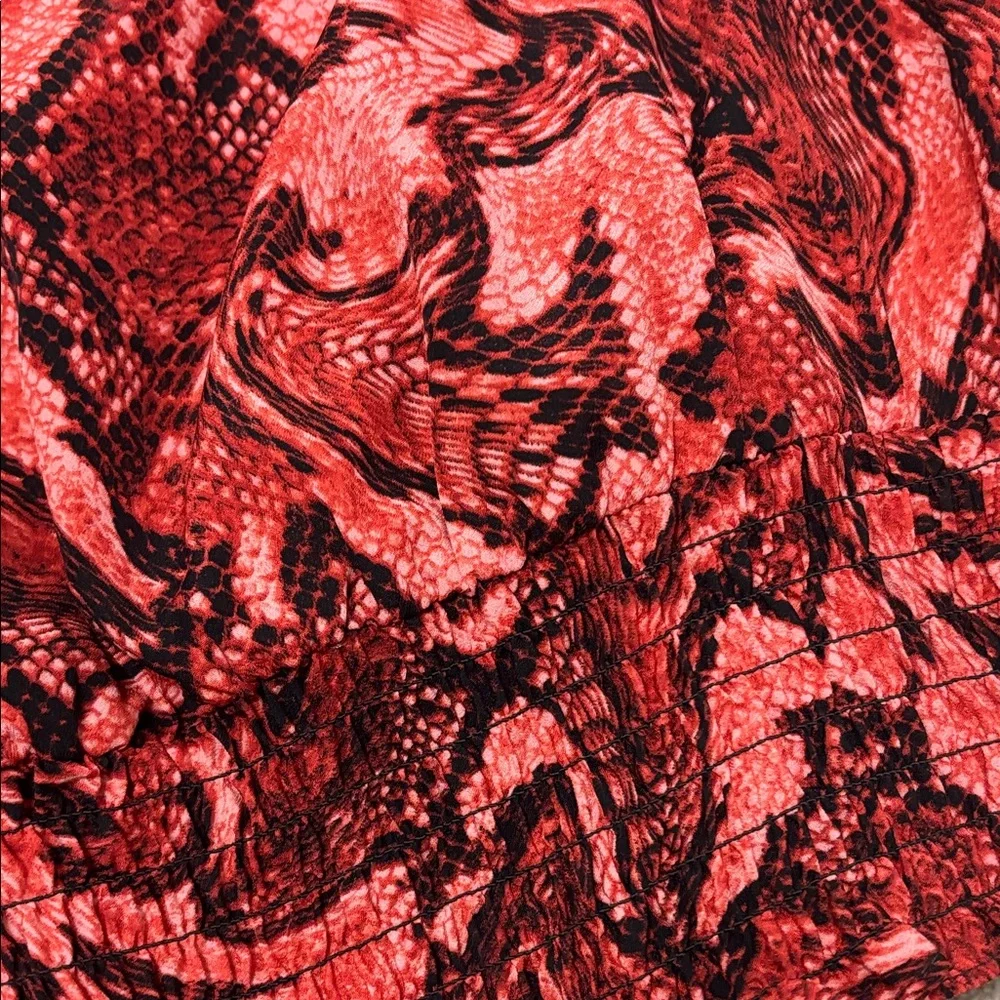 Michael Kors Women Red Coral Brown Animal Print Swirl Blouse Modern Stylish Top